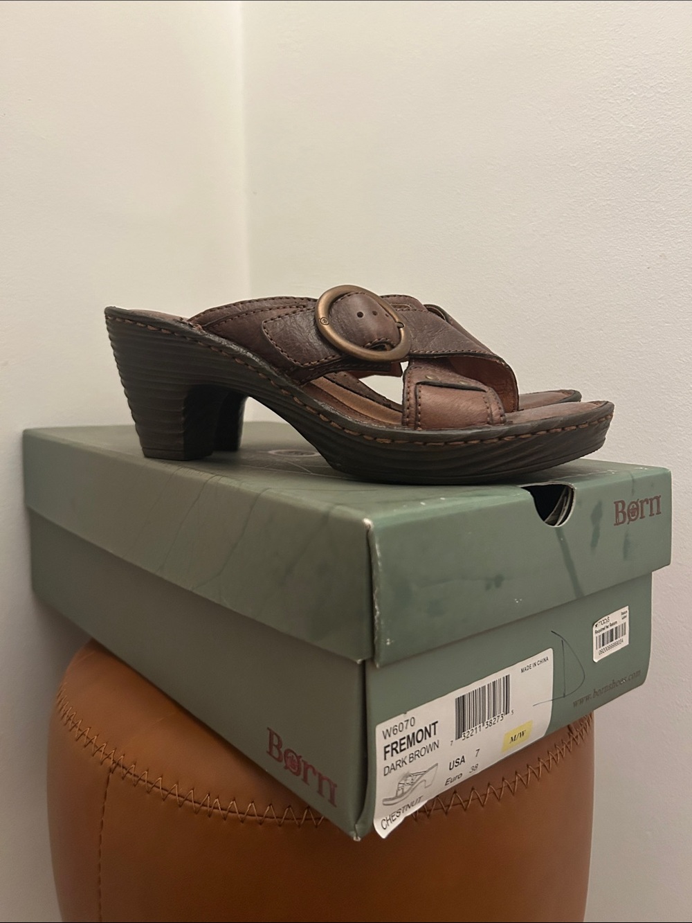Born Dark Brown Leather Buckle Slide Mules